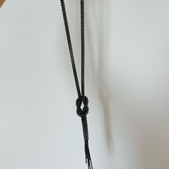 Long knot vintage unique necklace sweater long black dark grey chain - Picture 6 of 6